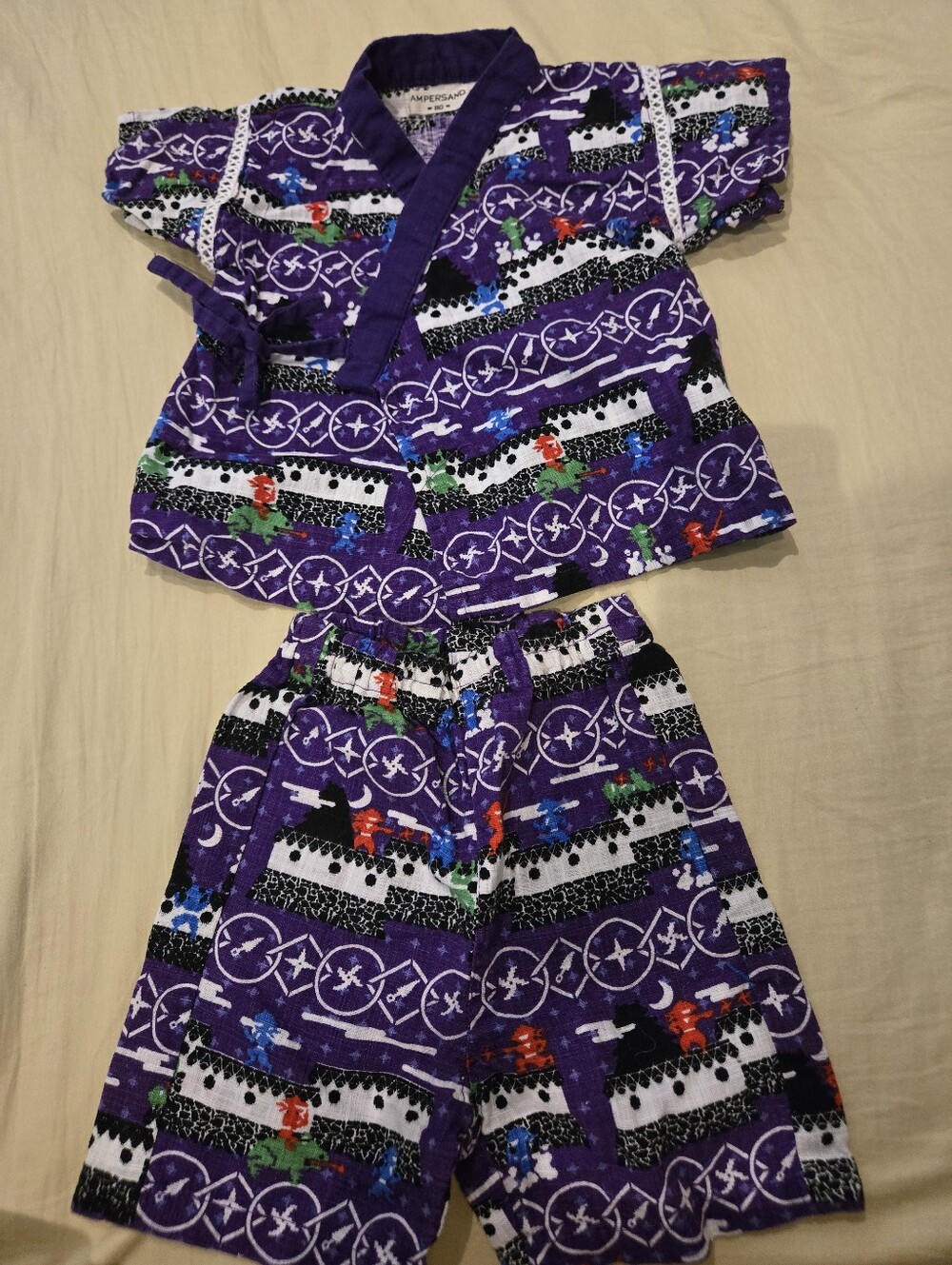 Baby Samurai-Style Japanese Yukata Top And Shorts Set